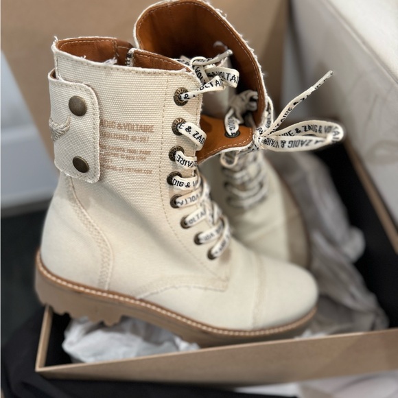 Zadig & Voltaire Cream Canvas boots - Picture 2 of 5